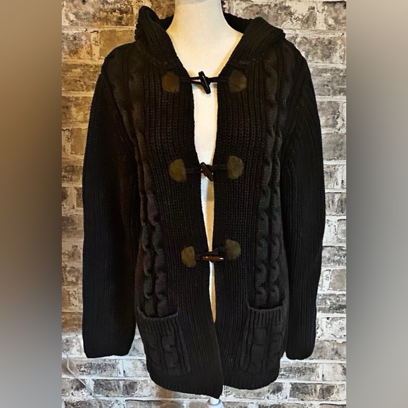 Land’s End Black Toggle Knit Cardigan. Size L. (14/16). - Picture 2 of 14